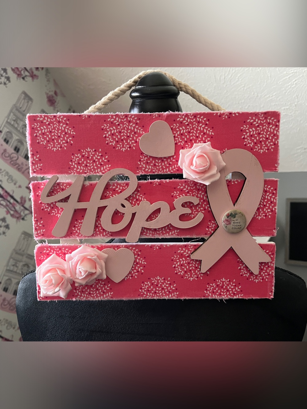 Pink 'Hope' Breast Cancer Awareness Handcrafted Decorative Sign